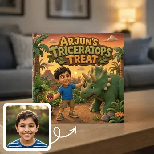 Personalized storybook - Arjun's Triceratops Treat - Genie in a Book